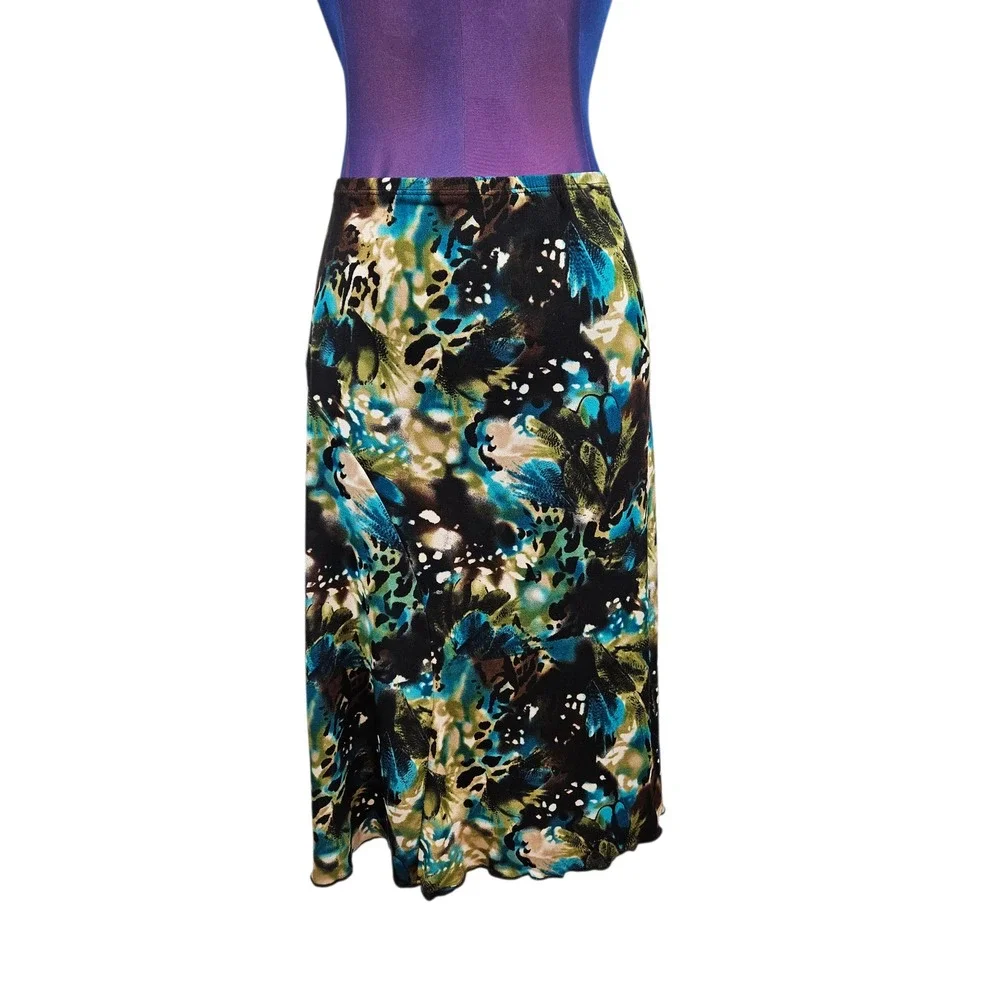 Vintage Y2K Forest Fairy Bleeker & McDougal Womens 1X Print Midi Skirt Bias Cut